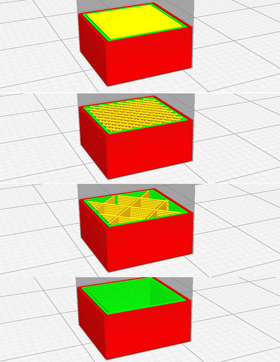 Các mẫu vật in 3D với mật độ infill khác nhau